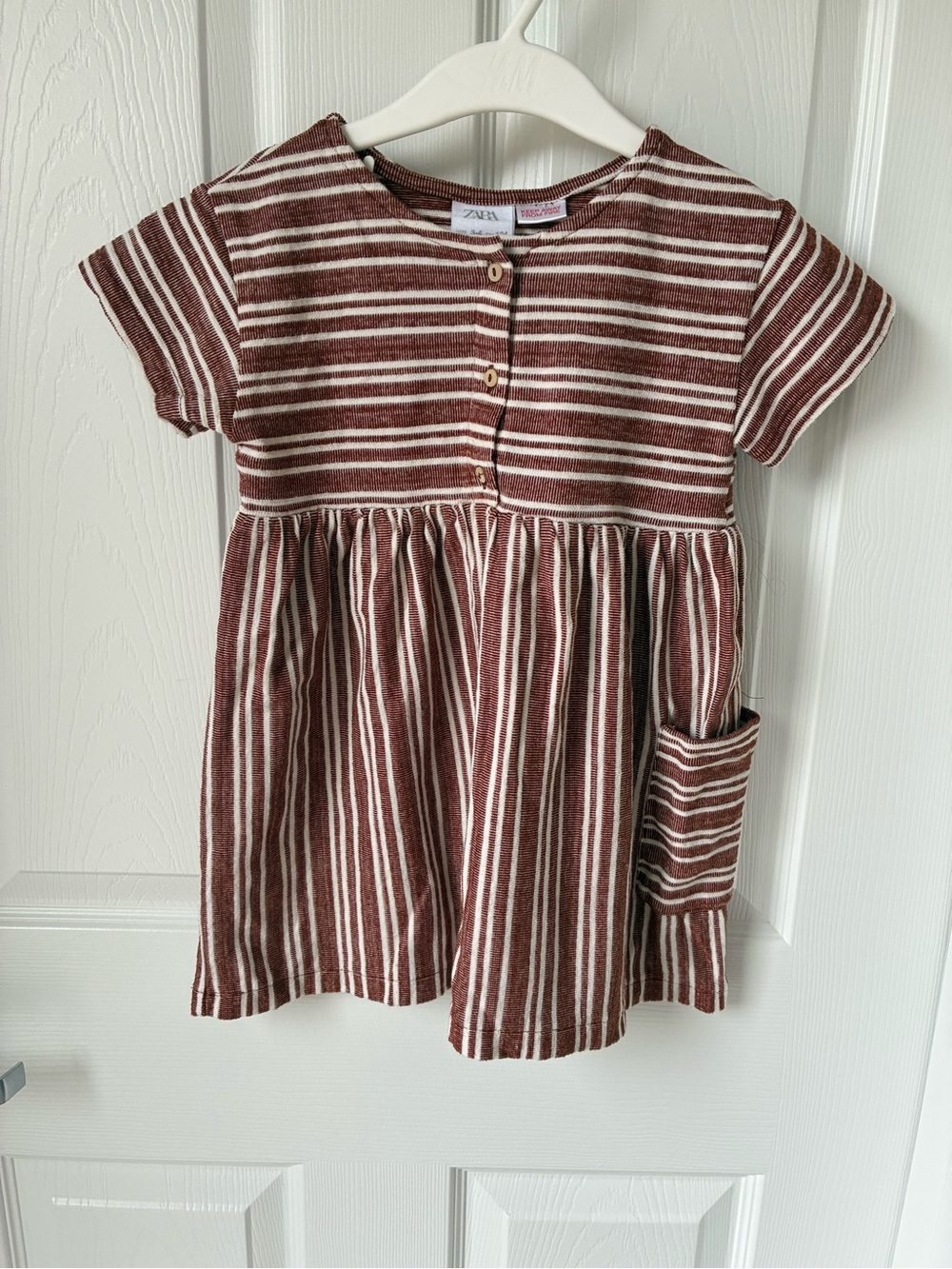 Zara Kids Brown & White Striped Short Sleeve Dress